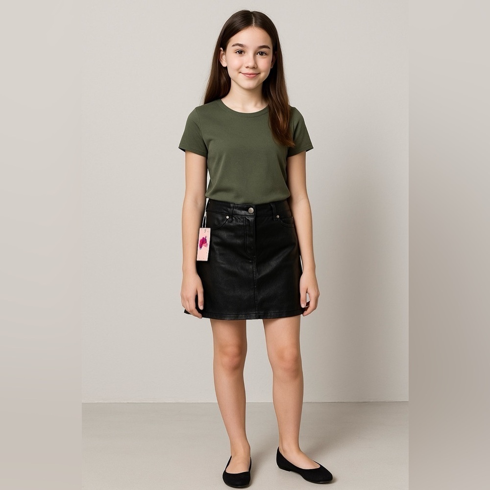Luv Betsey Tween Foil Black Mini Skirt Size 18 NWT Faux Leather Look